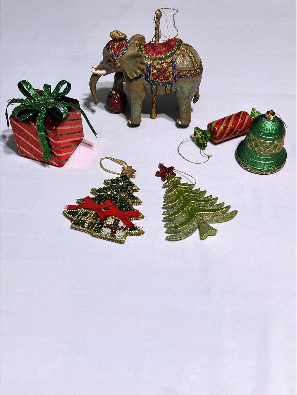 Large Christmas Tree Ornaments (6) 3 1/2 - 6 inches Plastic Elephant Candy Gift
